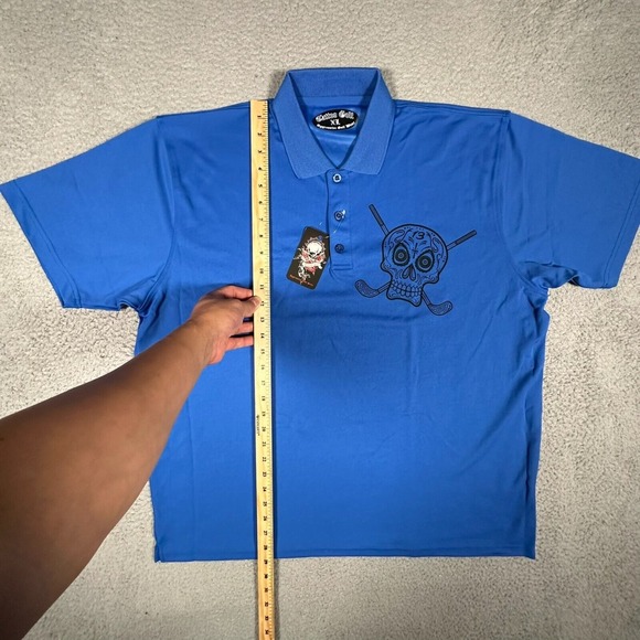 Tattoo Golf Shirt Mens‎ XL Blue Performance Stretch Casual Graphic Skull Logo - Picture 6 of 10